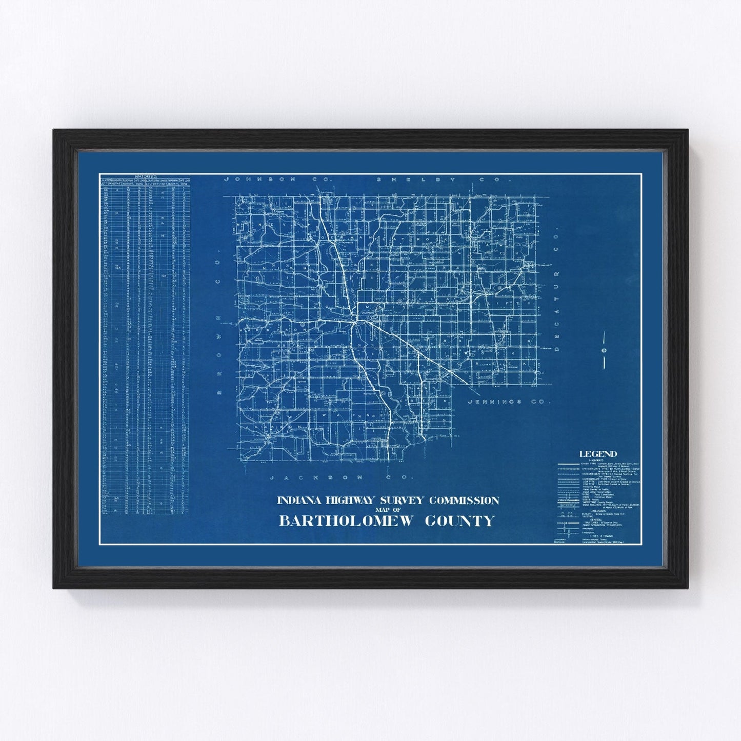 Vintage Map of Bartholomew County, Indiana 1936