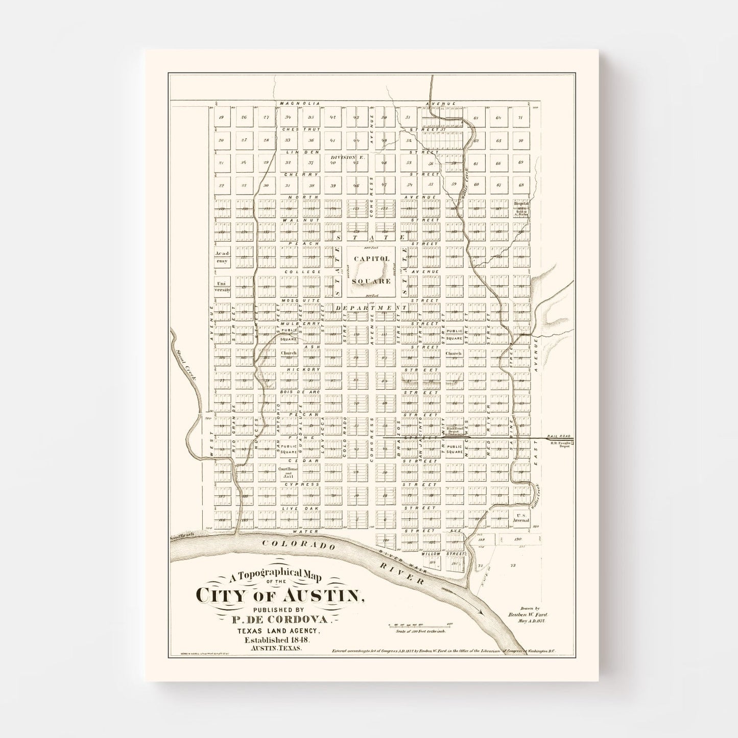 Vintage Map of Austin, Texas 1872