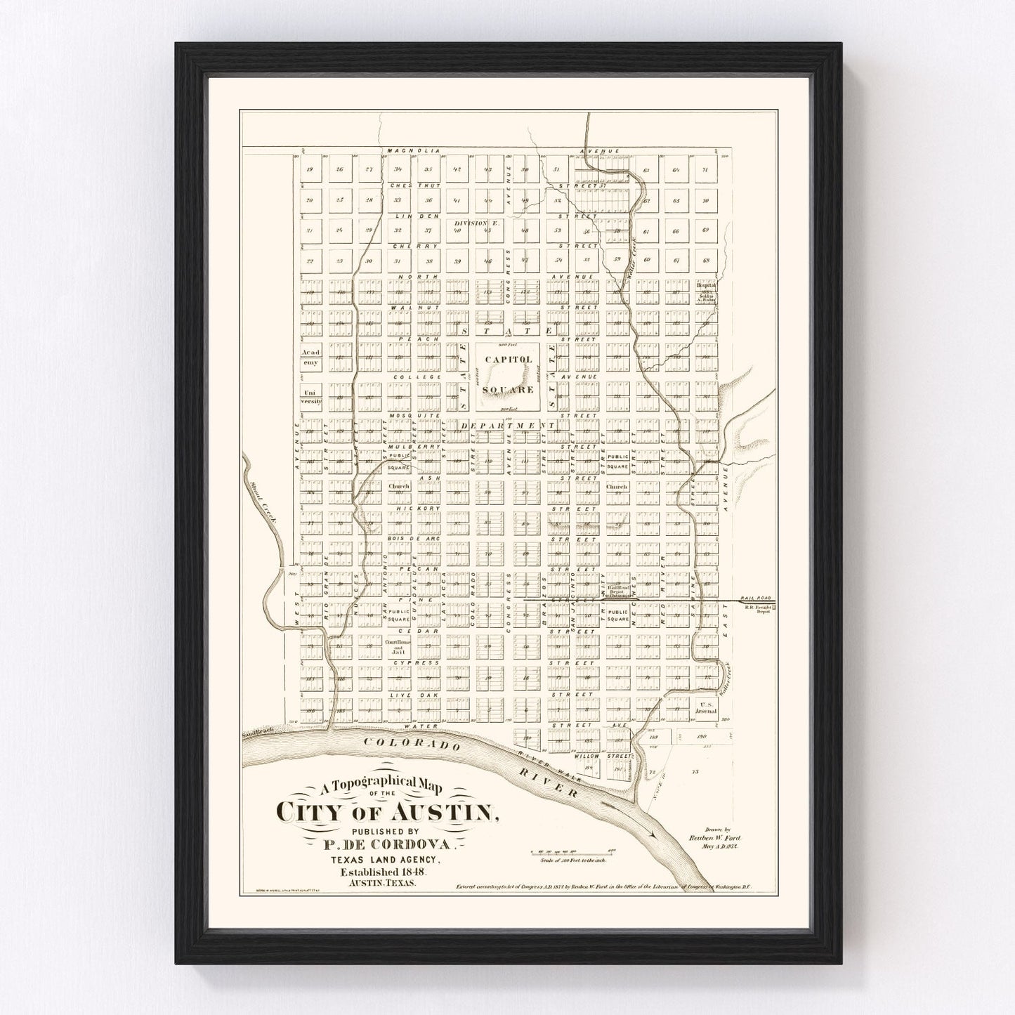 Vintage Map of Austin, Texas 1872