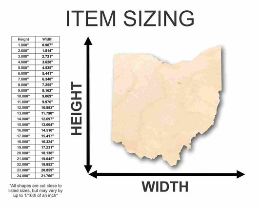 Unfinished Wood Ohio Shape - State - Craft - up to 46" DIY