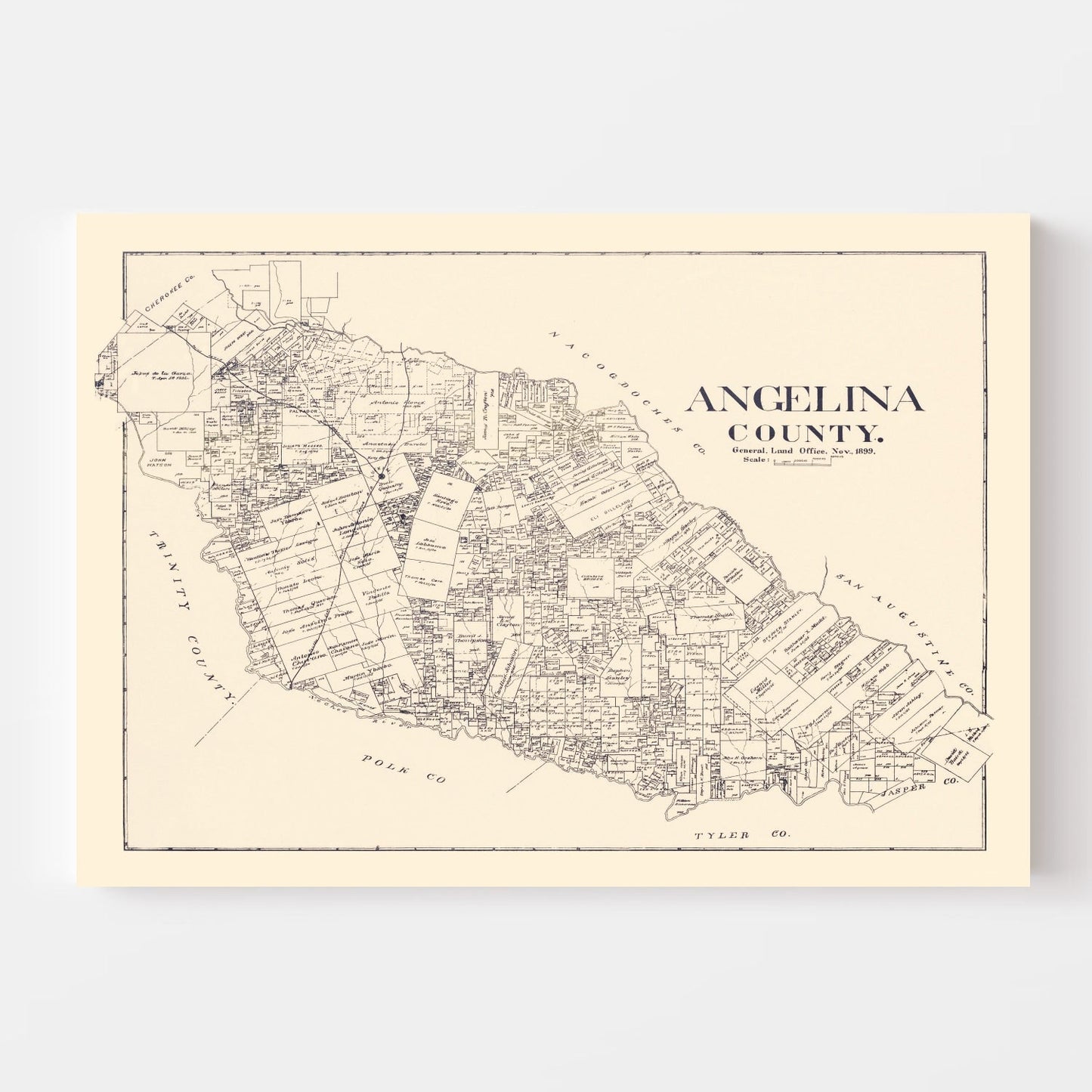 Vintage Map of Angelina County, Texas 1899