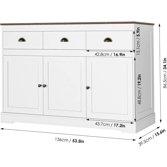 Farmhouse Buffet Cabinet With Adjustable Shelves 53 Inch Length