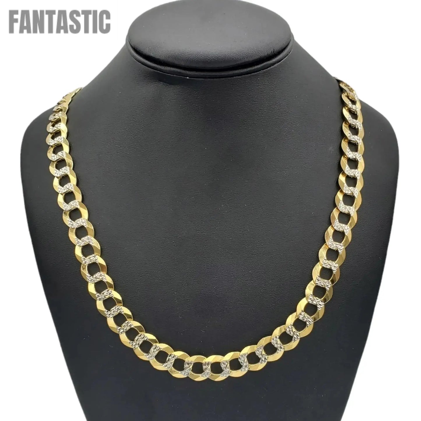 10K Gold- Solid Cuban Link Diamond Cut (Pave) Chain