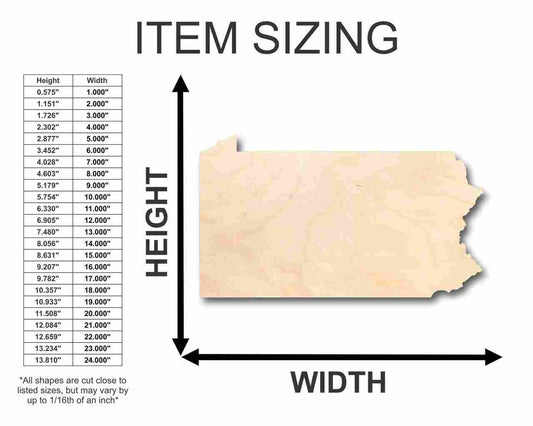 Unfinished Wood Pennsylvania Shape - State - Craft - up to 46" DIY