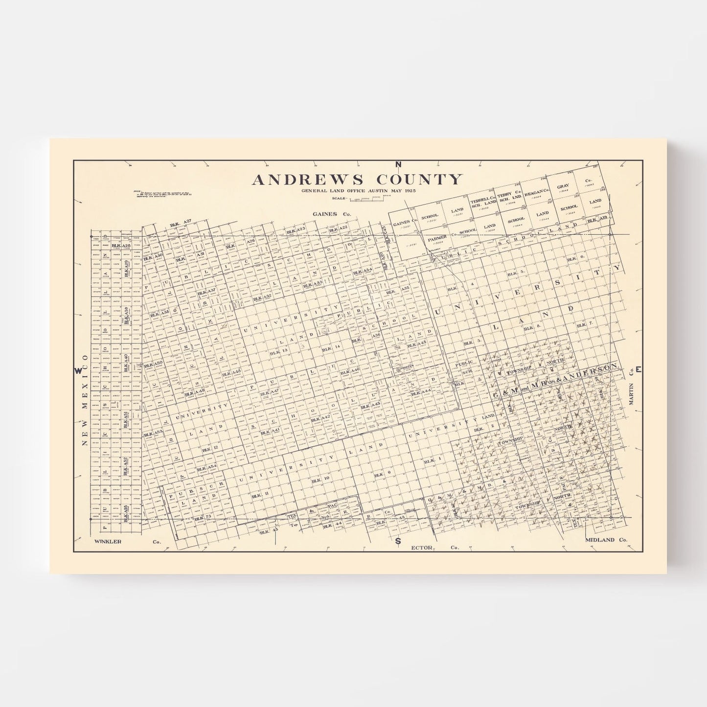 Vintage Map of Andrews County, Texas 1925