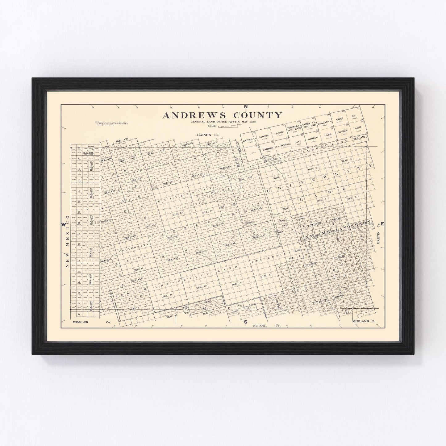 Vintage Map of Andrews County, Texas 1925