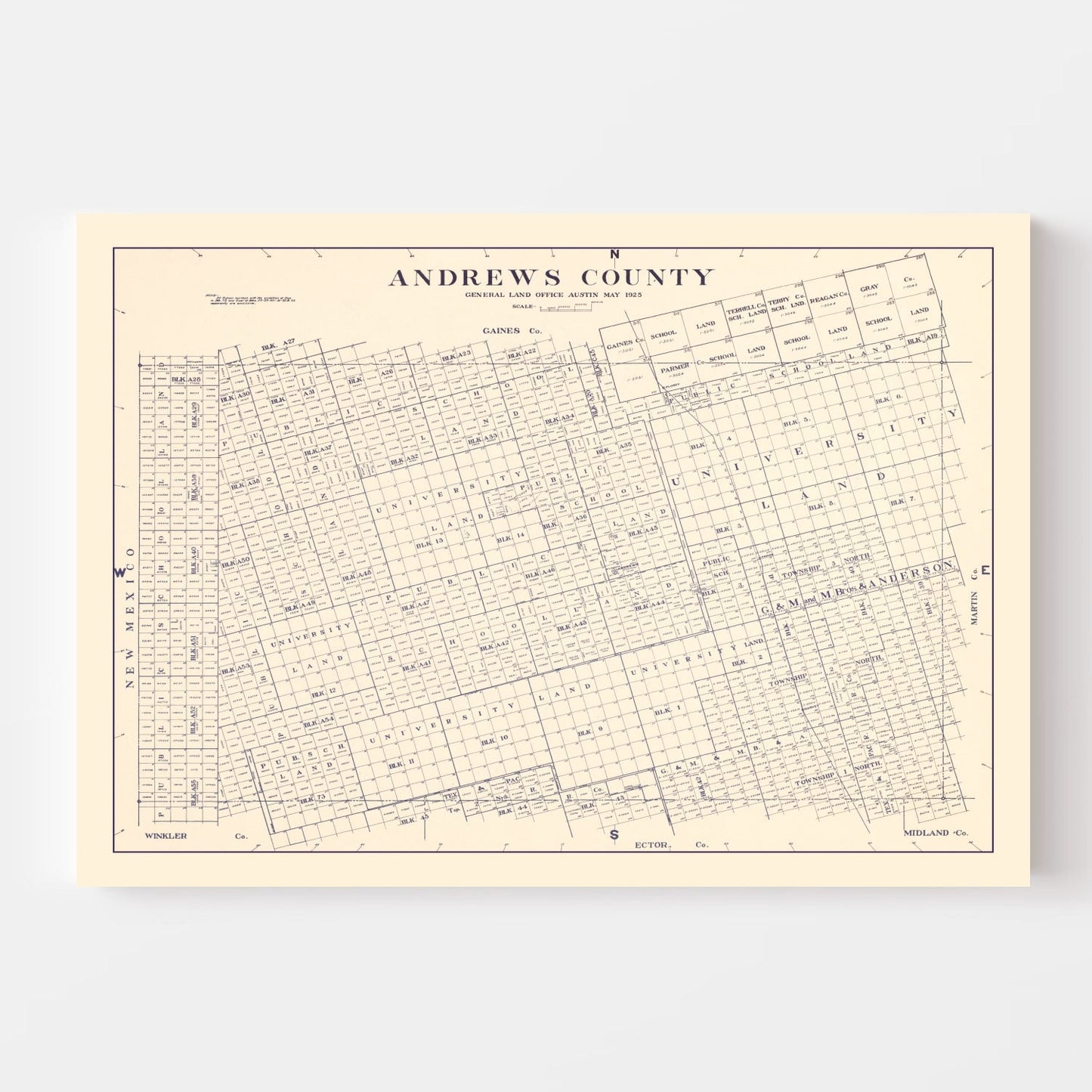 Vintage Map of Andrews County, Texas 1925