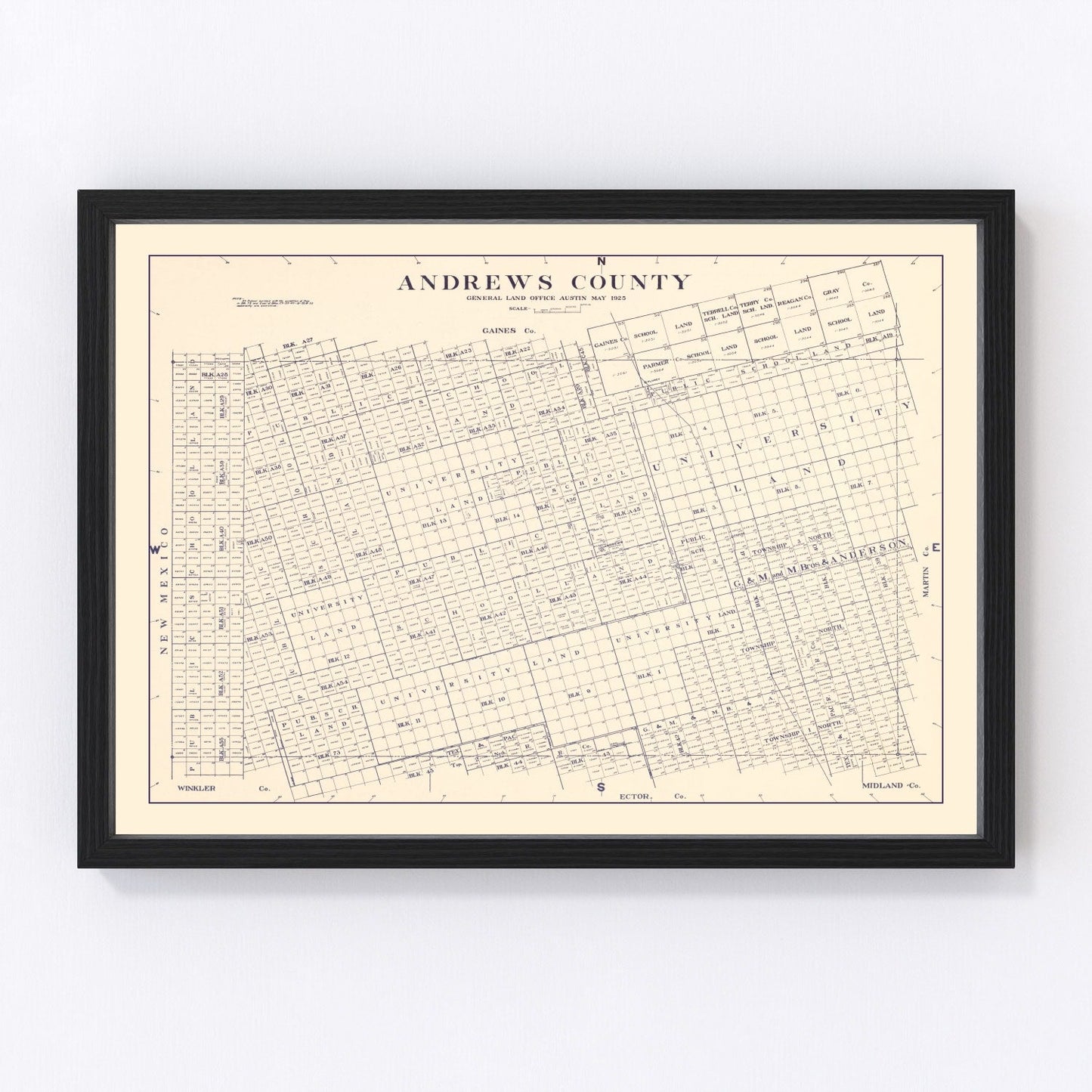 Vintage Map of Andrews County, Texas 1925