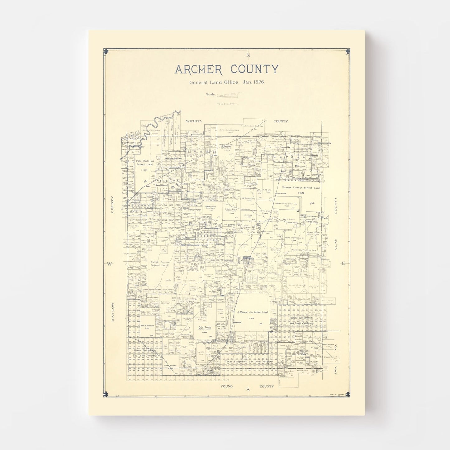 Vintage Map of Archer County, Texas 1926