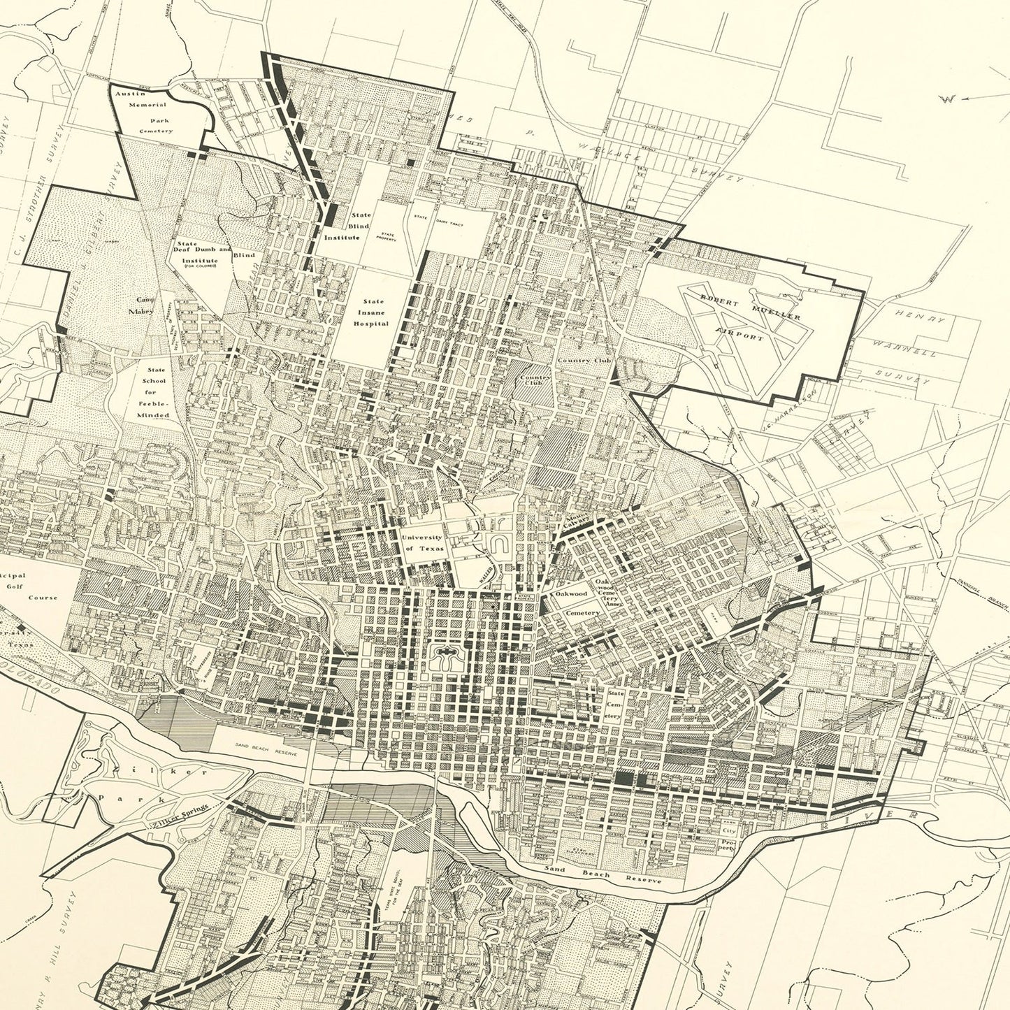 Vintage Map of Austin, Texas 1943