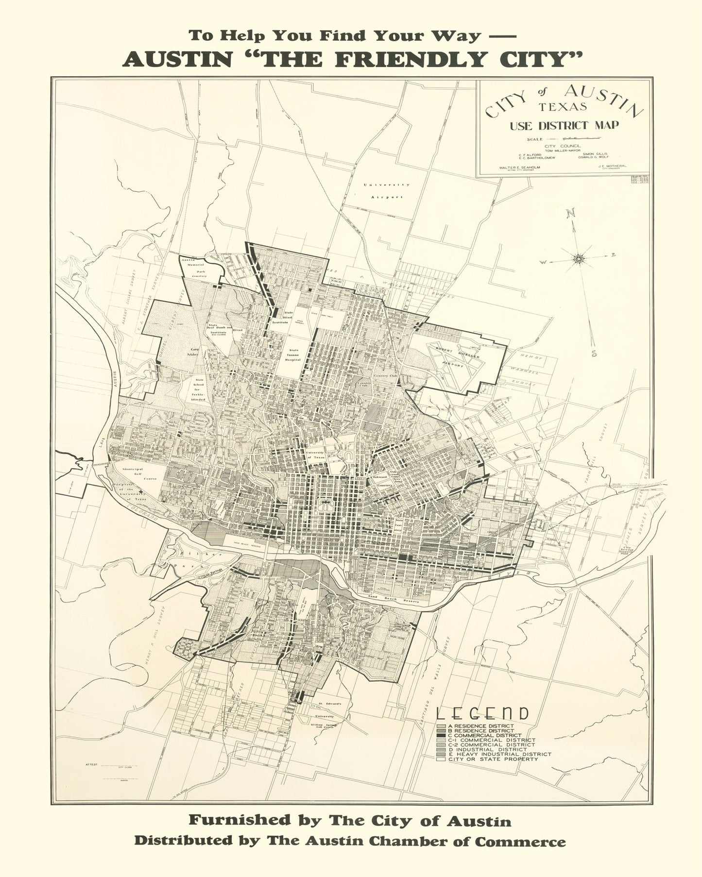 Vintage Map of Austin, Texas 1943