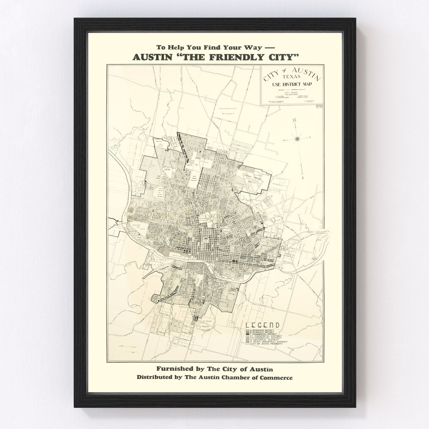 Vintage Map of Austin, Texas 1943