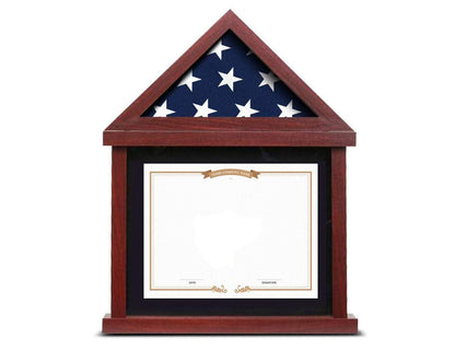 Flag Display Case for 3’x5’ Folded Flag With Shadow Box, Certificate Document Holder
