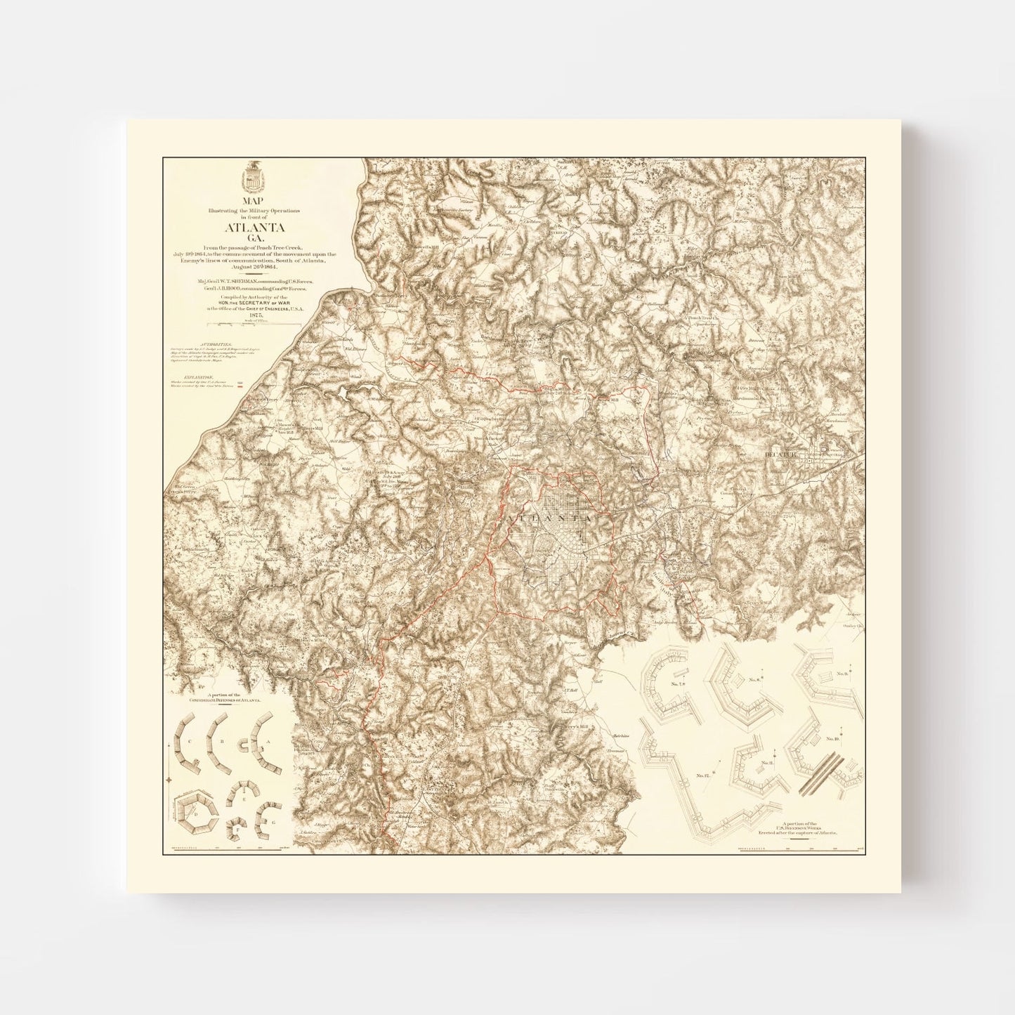 Vintage Map of Military Operations in Atlanta 1875