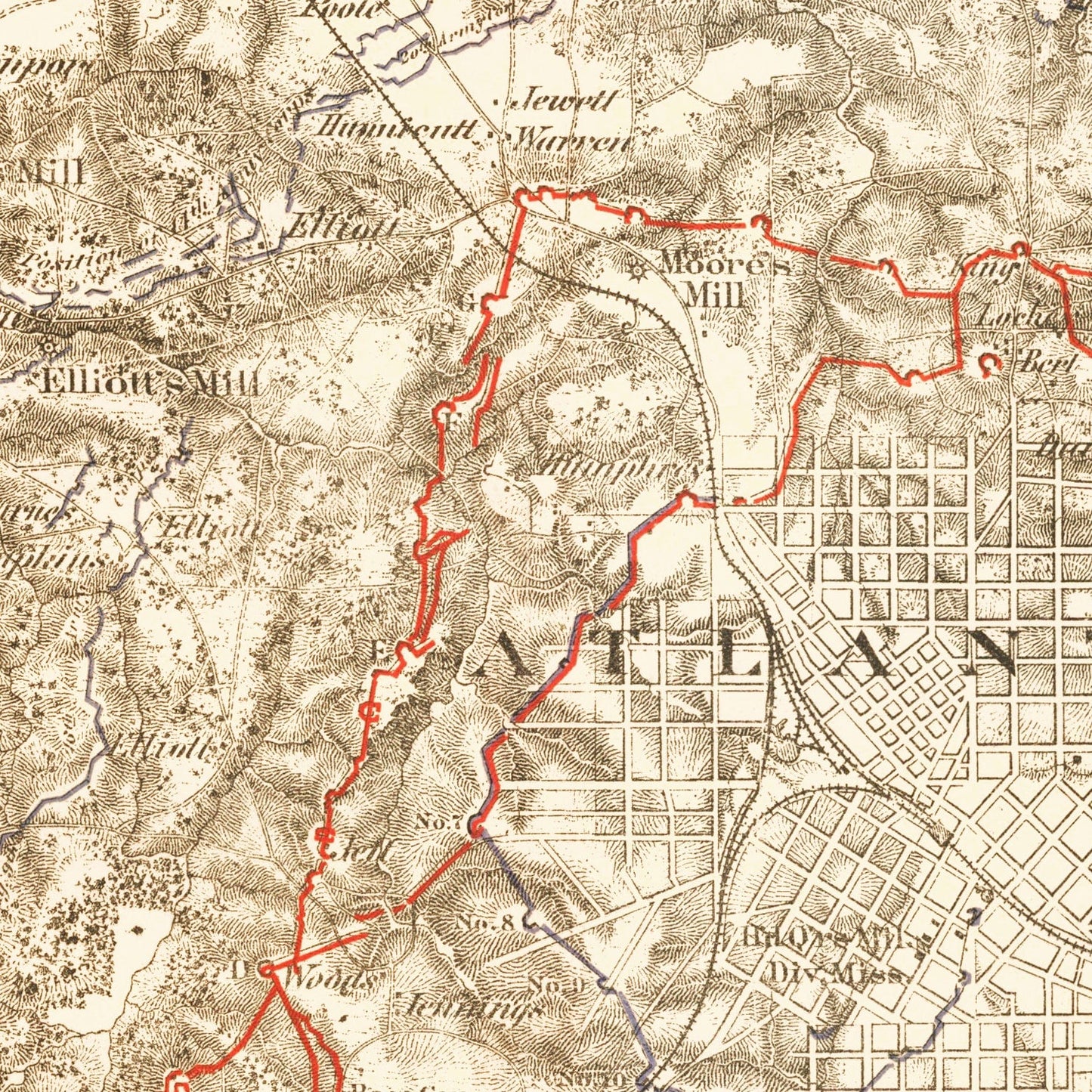 Vintage Map of Military Operations in Atlanta 1875