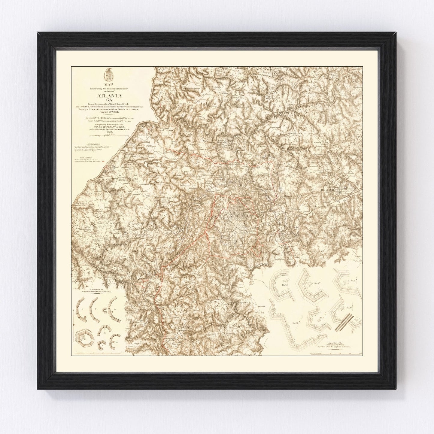 Vintage Map of Military Operations in Atlanta 1875