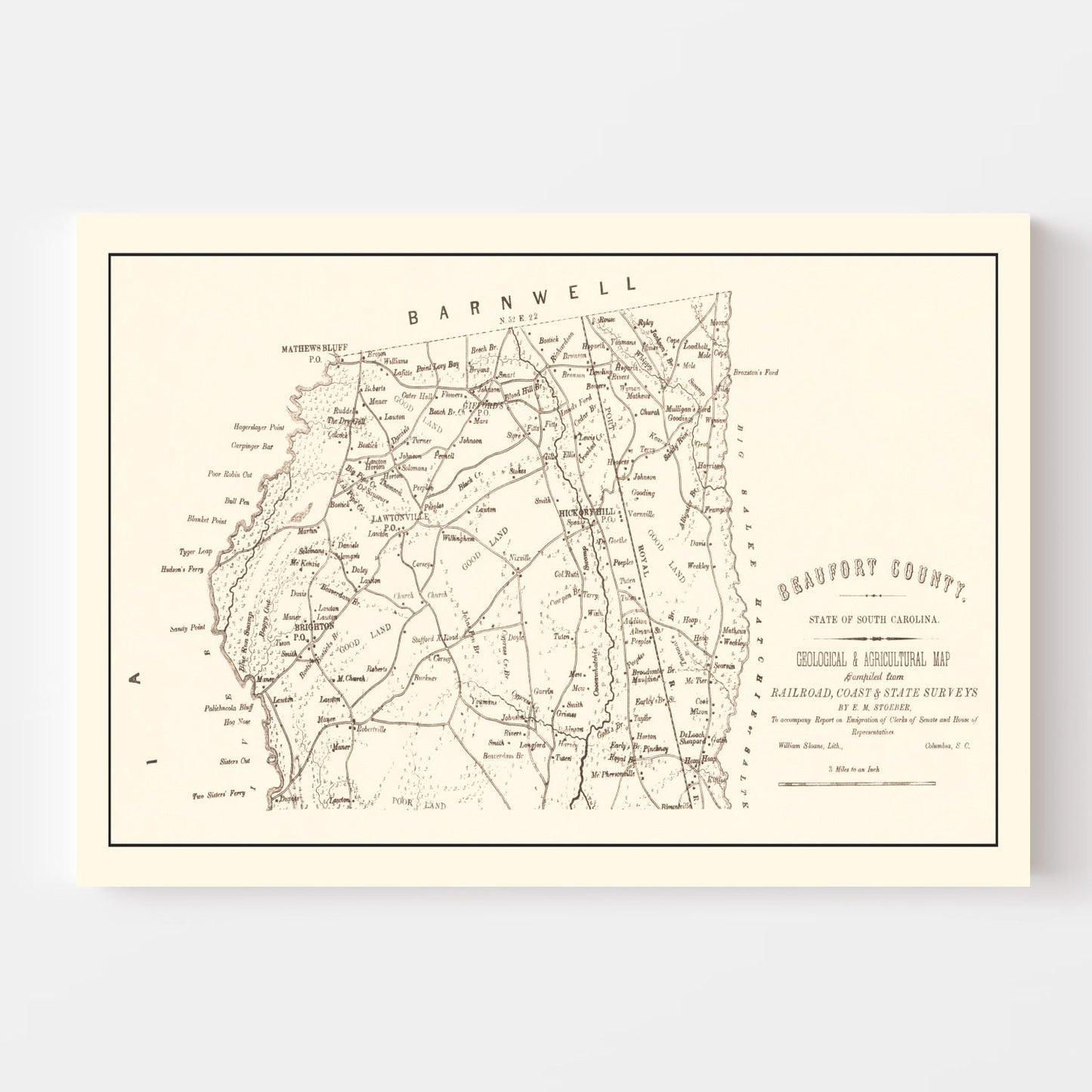 Vintage Map of Beaufort County, South Carolina 1880