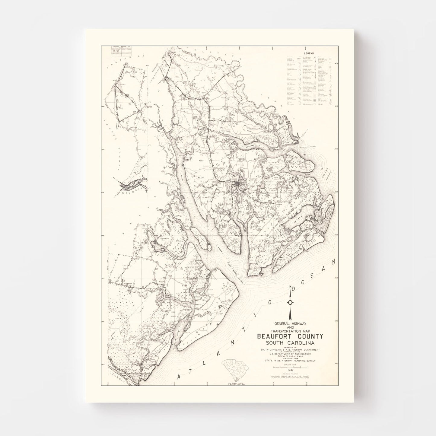 Vintage Map of Beaufort County, South Carolina 1938