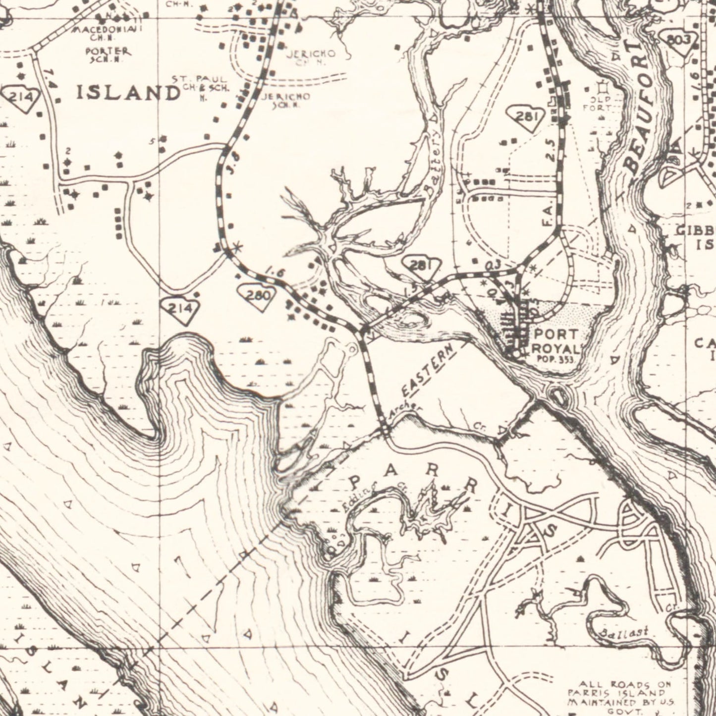 Vintage Map of Beaufort County, South Carolina 1938