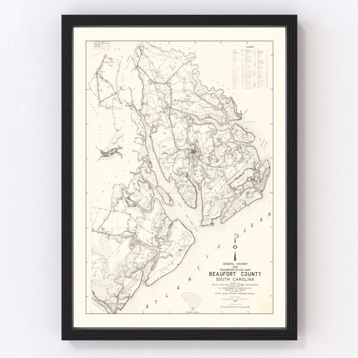 Vintage Map of Beaufort County, South Carolina 1938