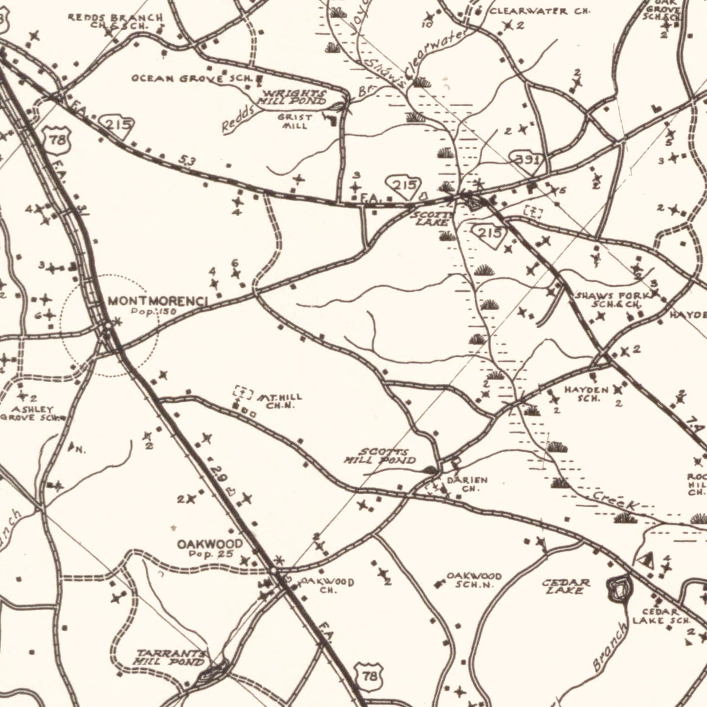 Vintage Map of Aiken County, South Carolina 1939
