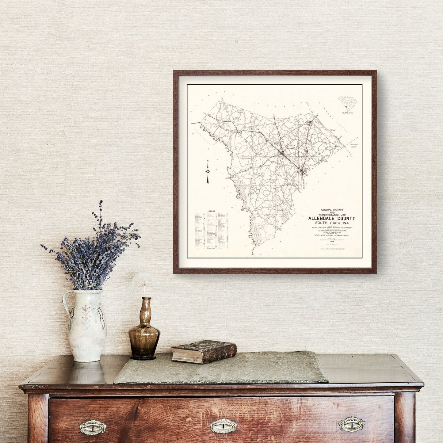 Vintage Map of Allendale County, South Carolina 1938