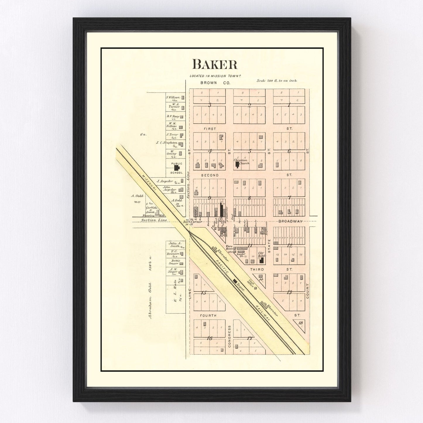 Vintage Map of Baker, Kansas 1887