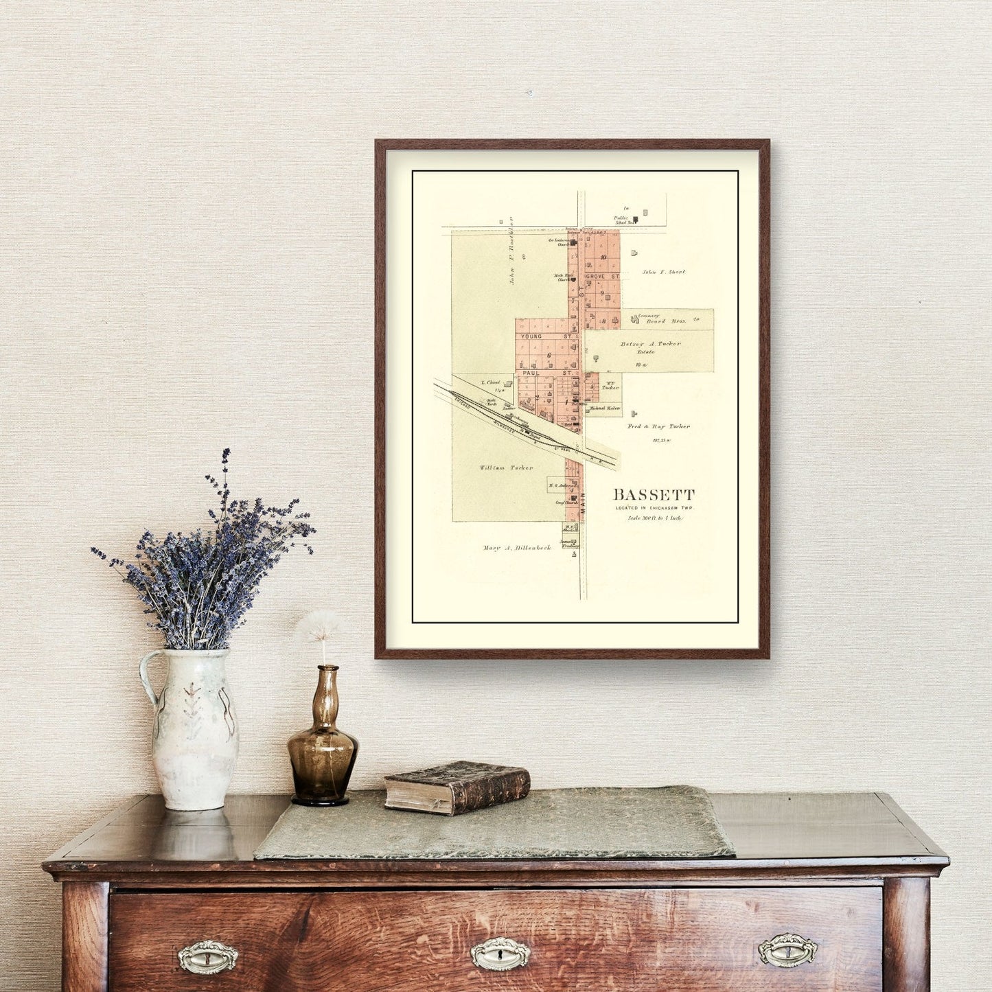 Vintage Map of Bassett, Iowa 1892