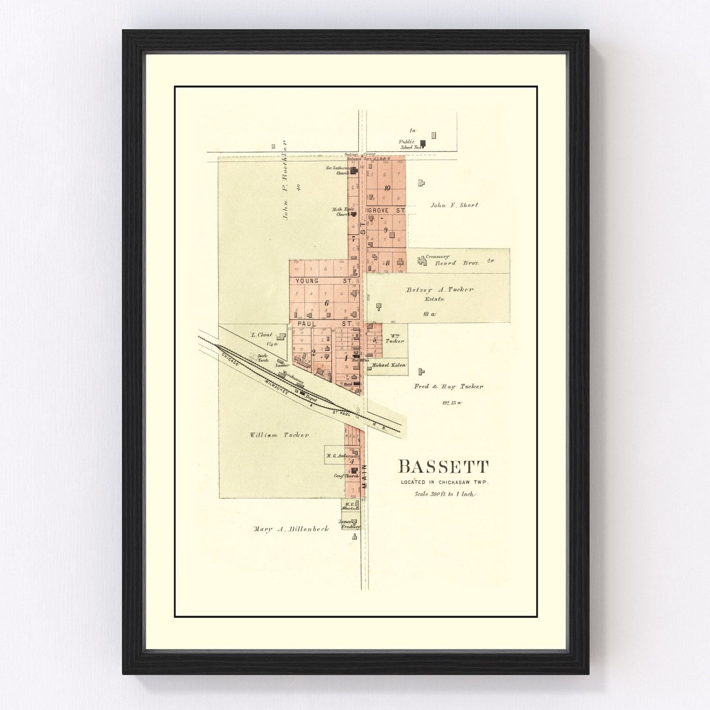 Vintage Map of Bassett, Iowa 1892