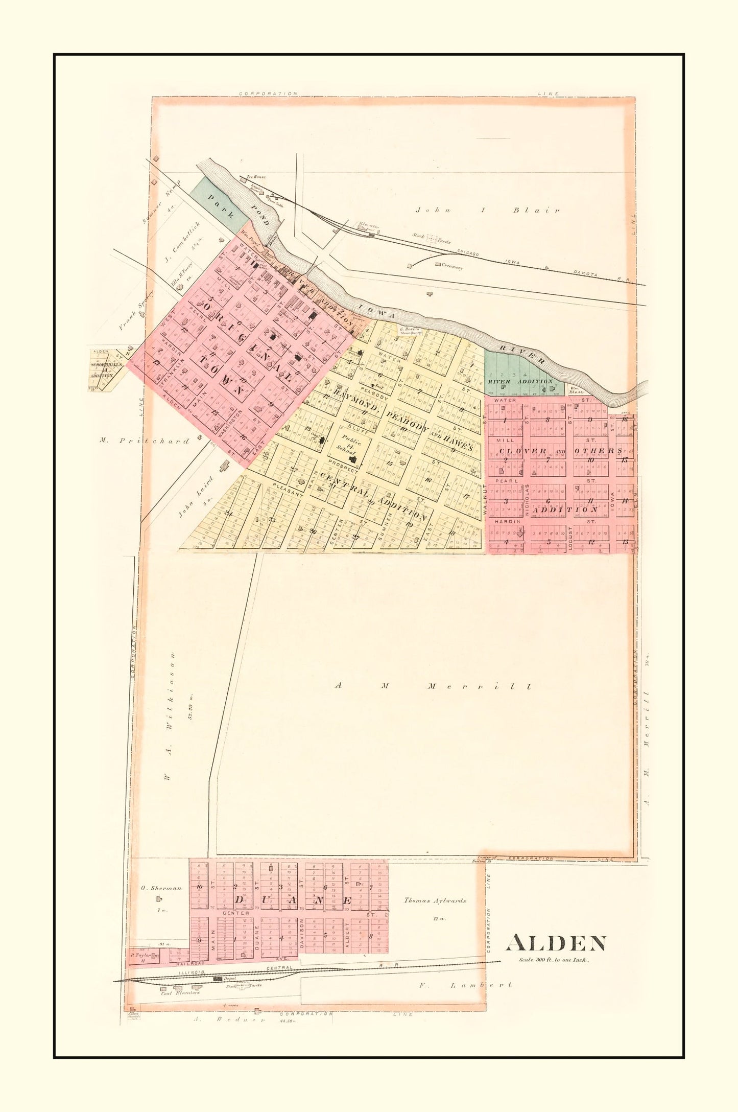 Vintage Map of Alden, Iowa 1892