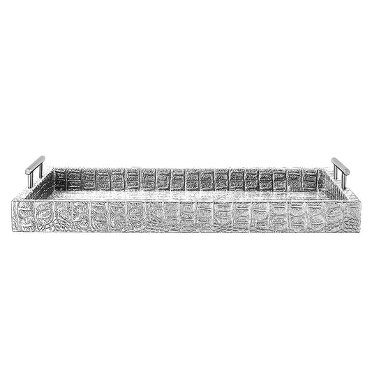 Alligator Silver Tray with Metal Handles - 19x14" Elegant Serving Tray