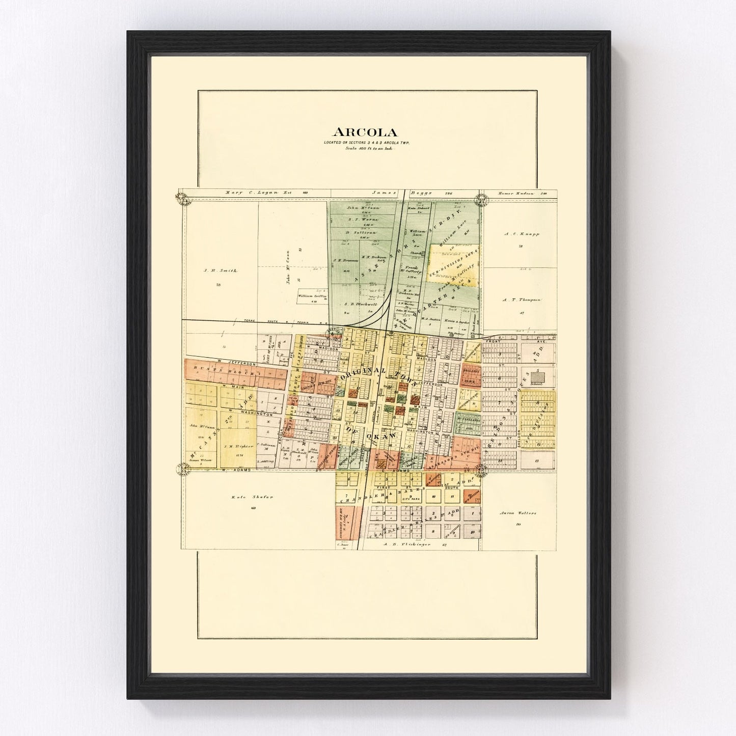 Vintage Map of Arcola, Illinois 1893