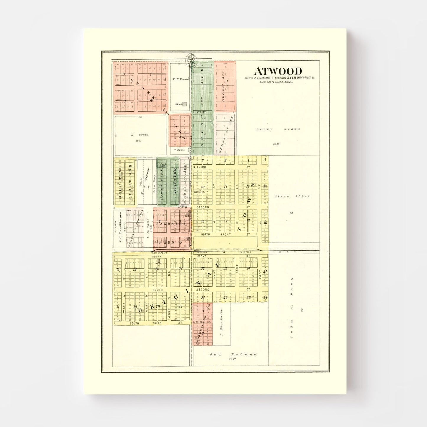 Vintage Map of Atwood, Illinois 1893