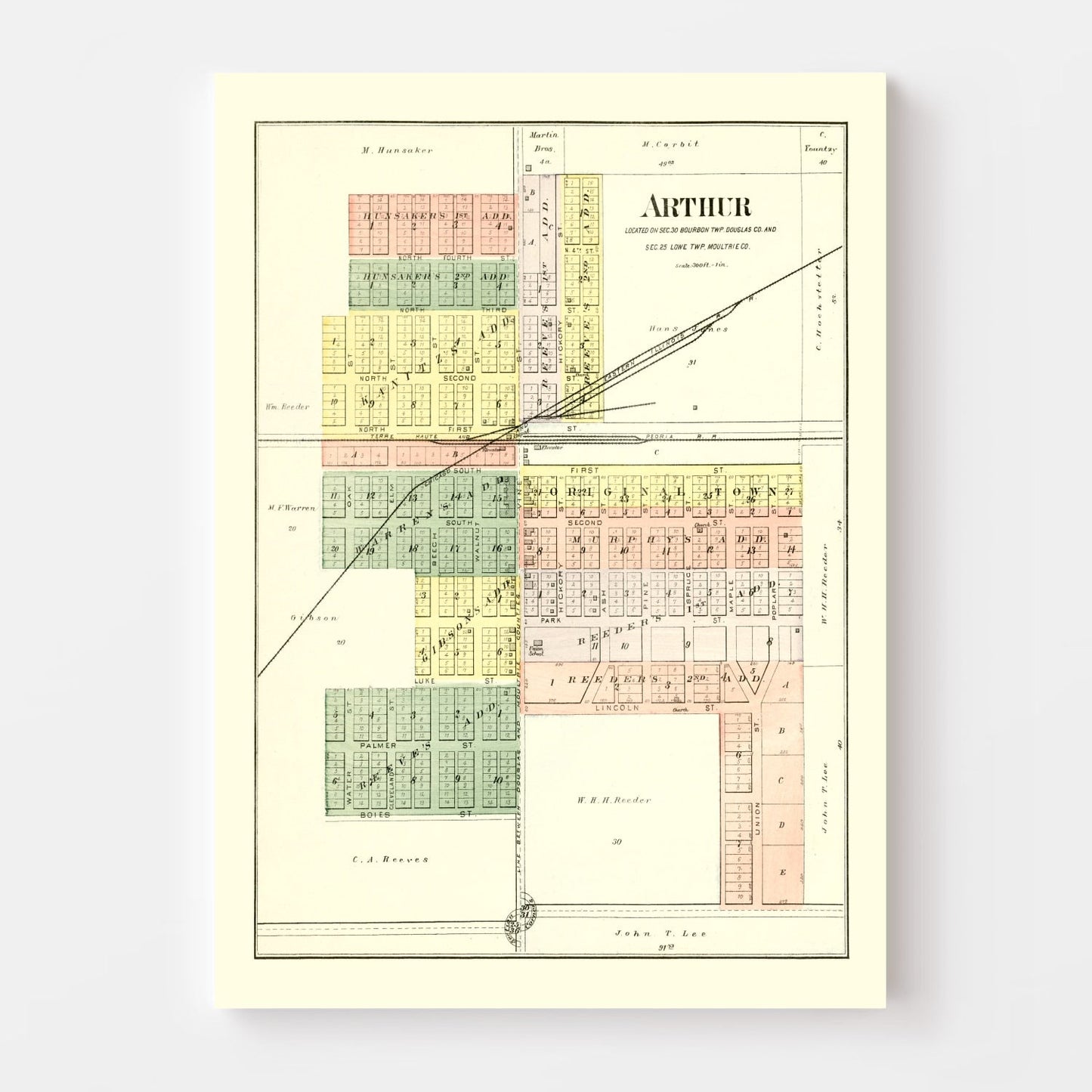 Vintage Map of Arthur, Illinois 1893