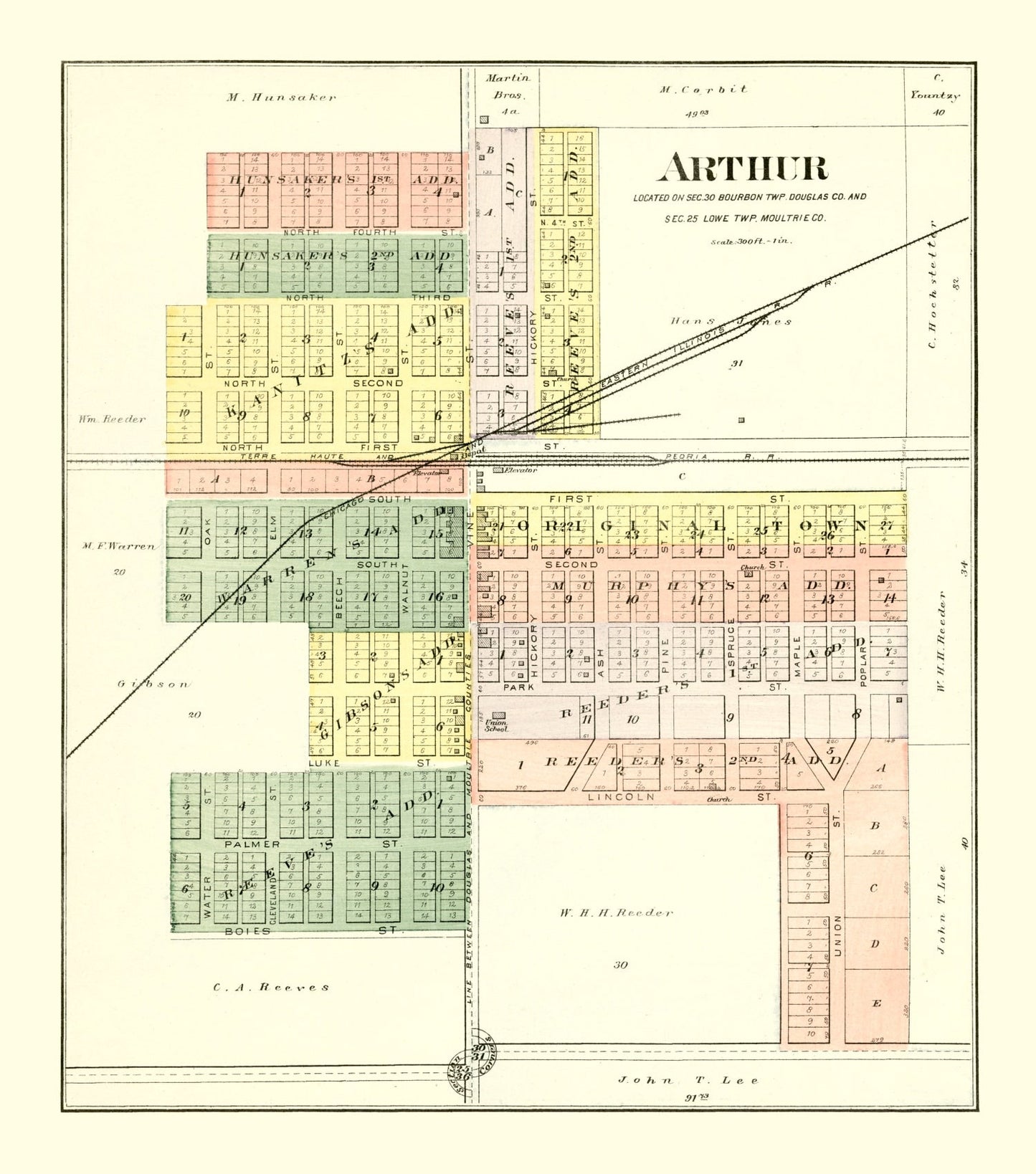 Vintage Map of Arthur, Illinois 1893