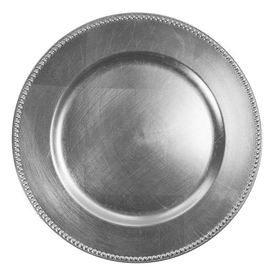 Silver Round Beaded Charger Plate Set, 12 Pieces