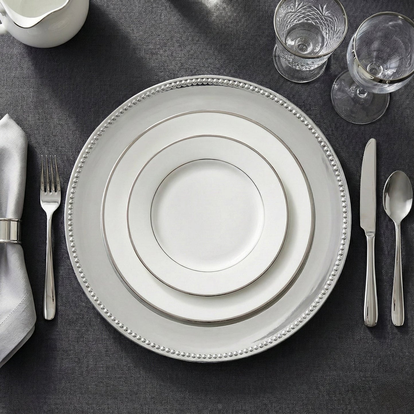 Silver Round Beaded Charger Plate Set, 12 Pieces