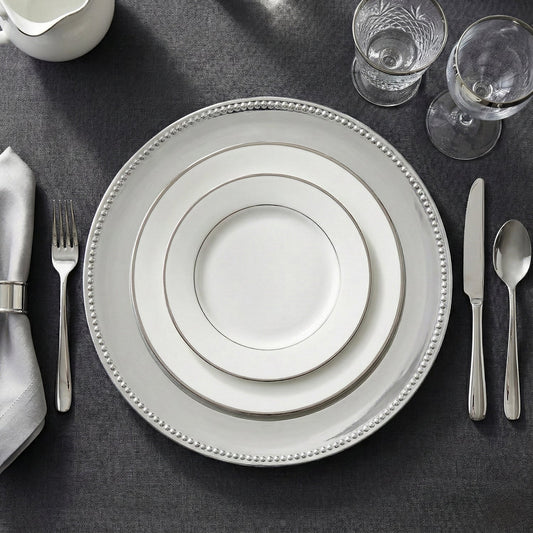 Silver Round Beaded Charger Plate Set, 12 Pieces