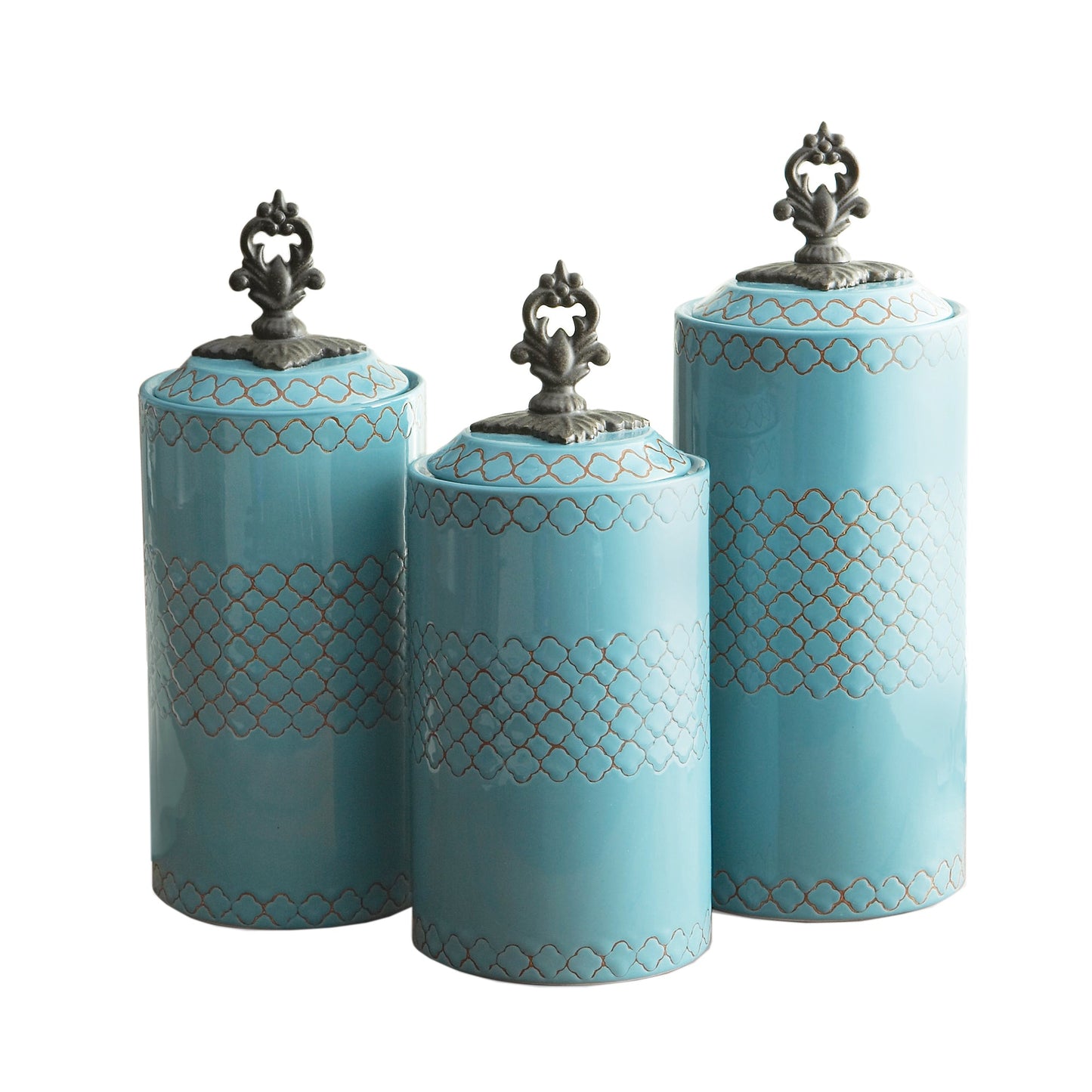 Blue Stoneware 3 Pieces Canister Set