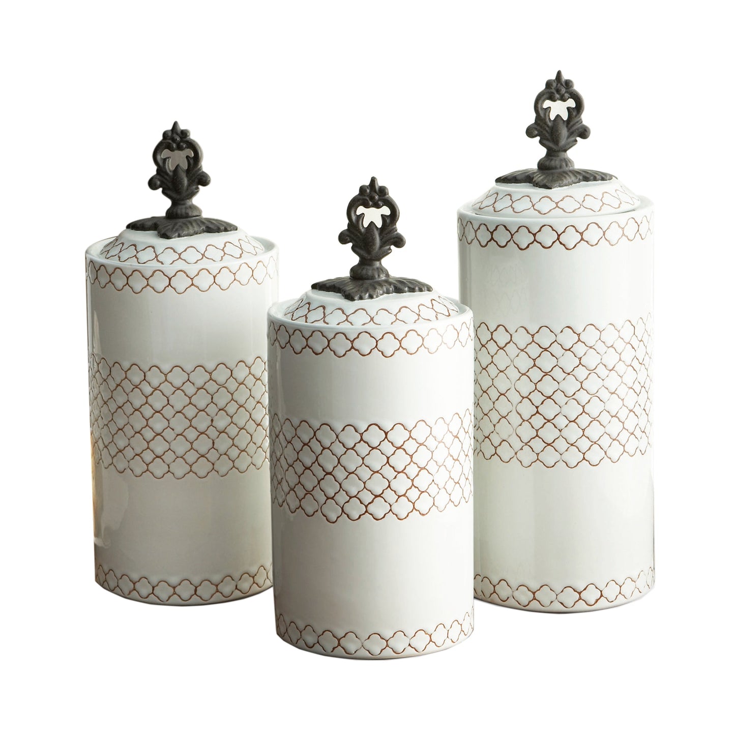 White 3-Piece Set of 3 Ceramic Canisters