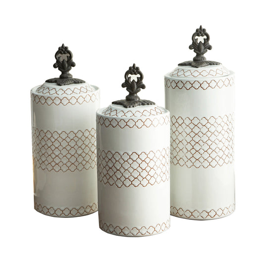 White 3-Piece Set of 3 Ceramic Canisters