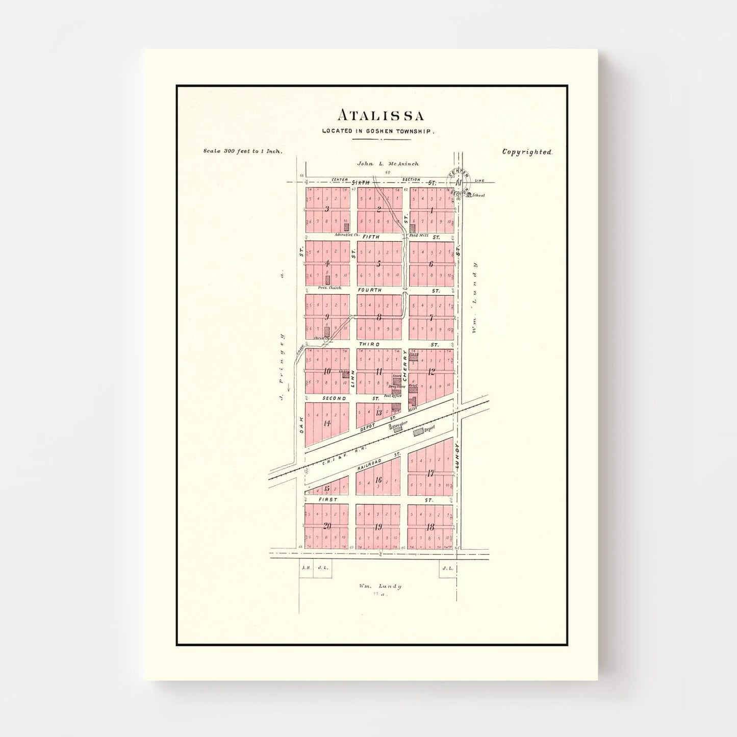 Vintage Map of Atalissa, Iowa 1899
