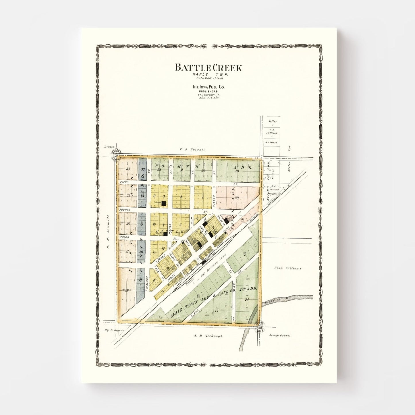 Vintage Map of Battle Creek, Iowa 1906