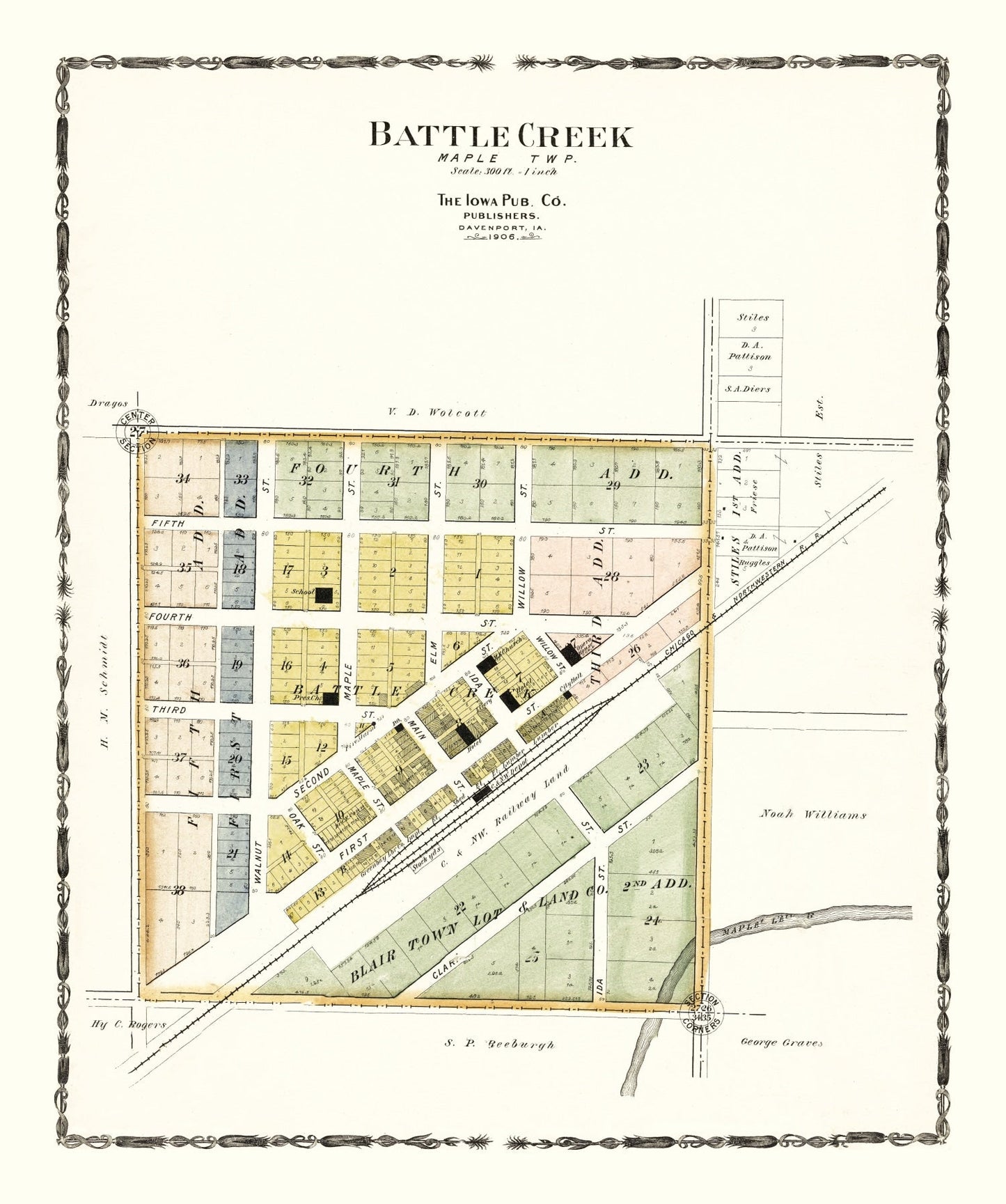 Vintage Map of Battle Creek, Iowa 1906