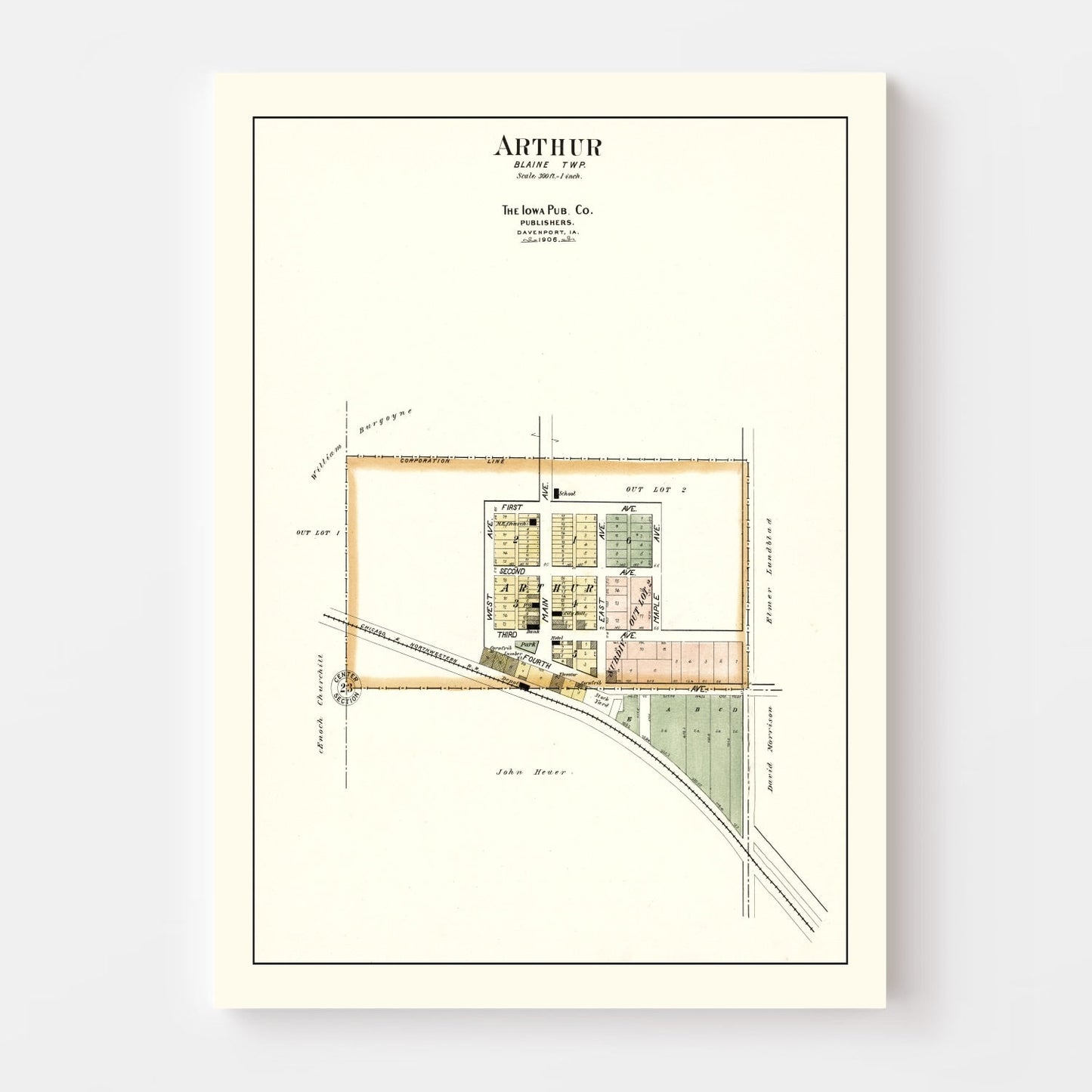Vintage Map of Arthur, Iowa 1906