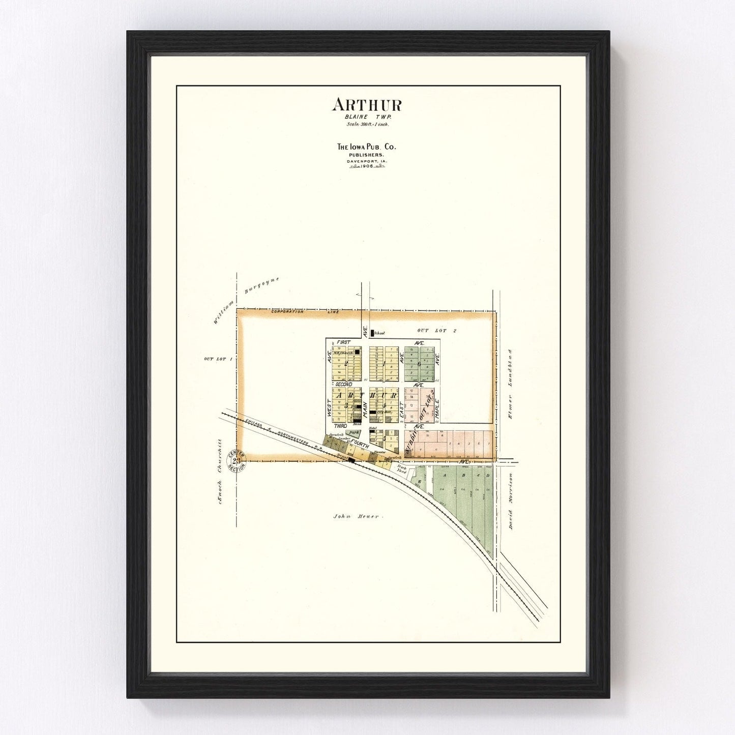 Vintage Map of Arthur, Iowa 1906