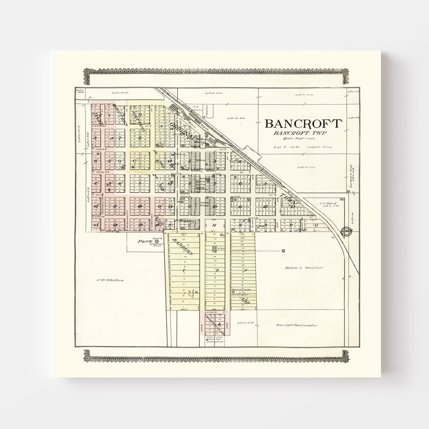 Vintage Map of Bancroft, Nebraska 1908