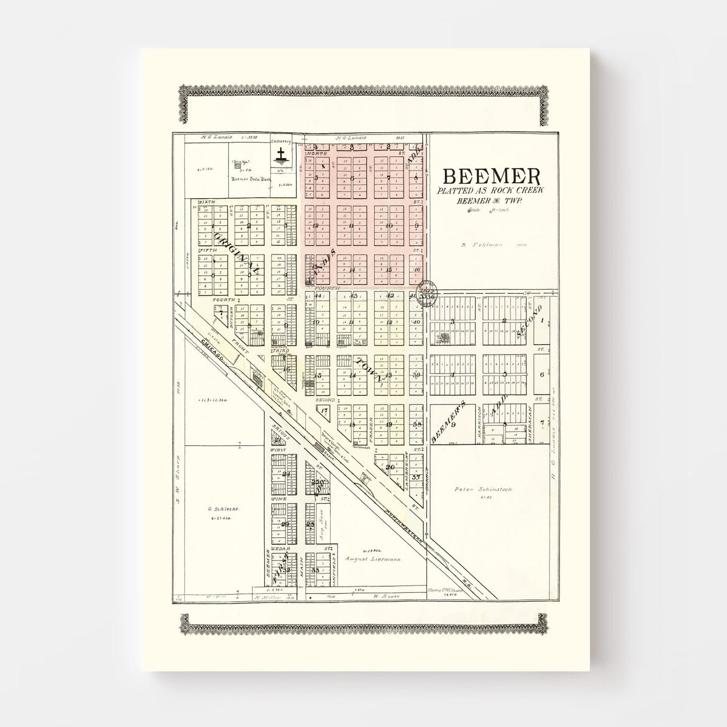 Vintage Map of Beemer, Nebraska 1908