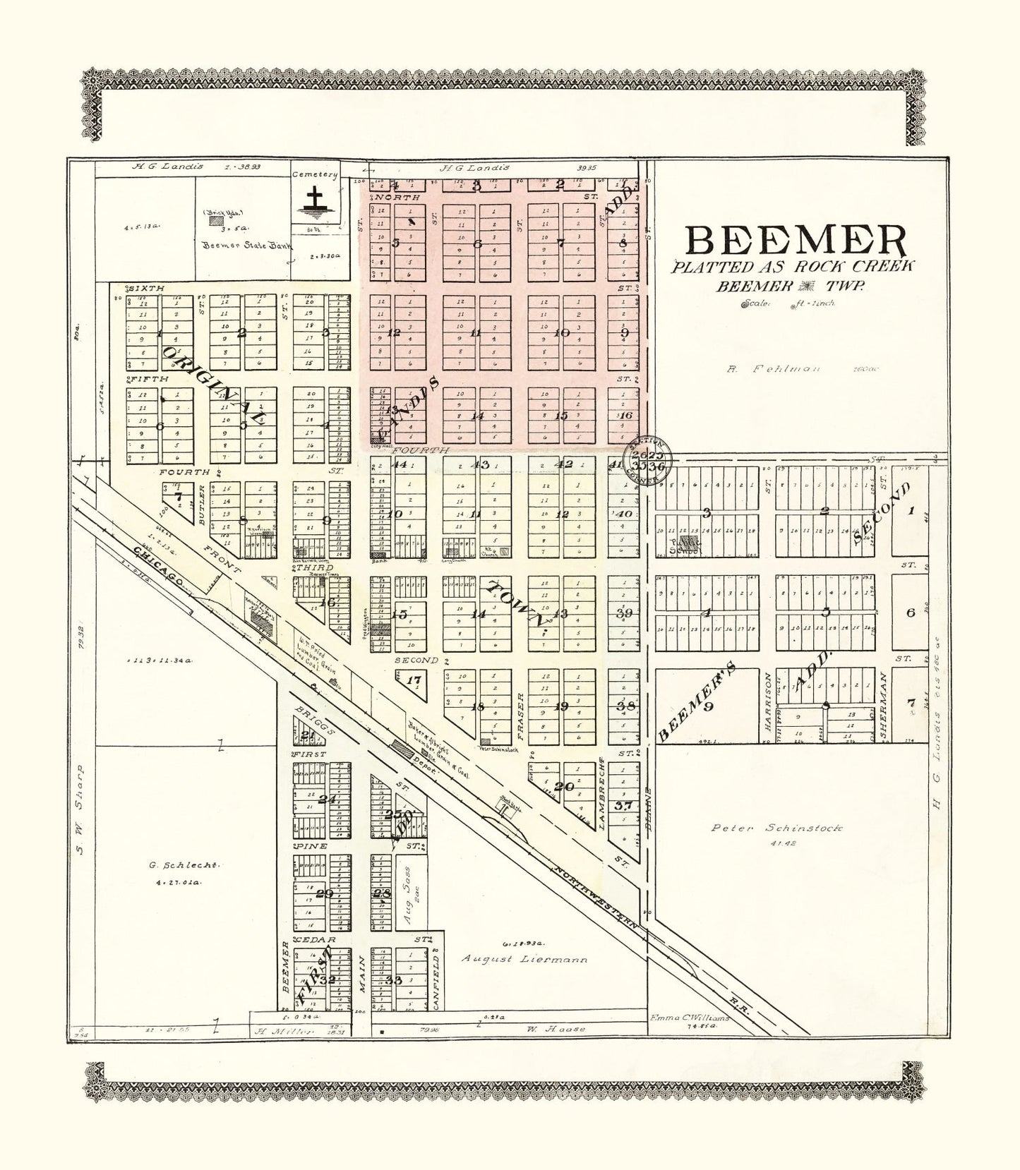 Vintage Map of Beemer, Nebraska 1908
