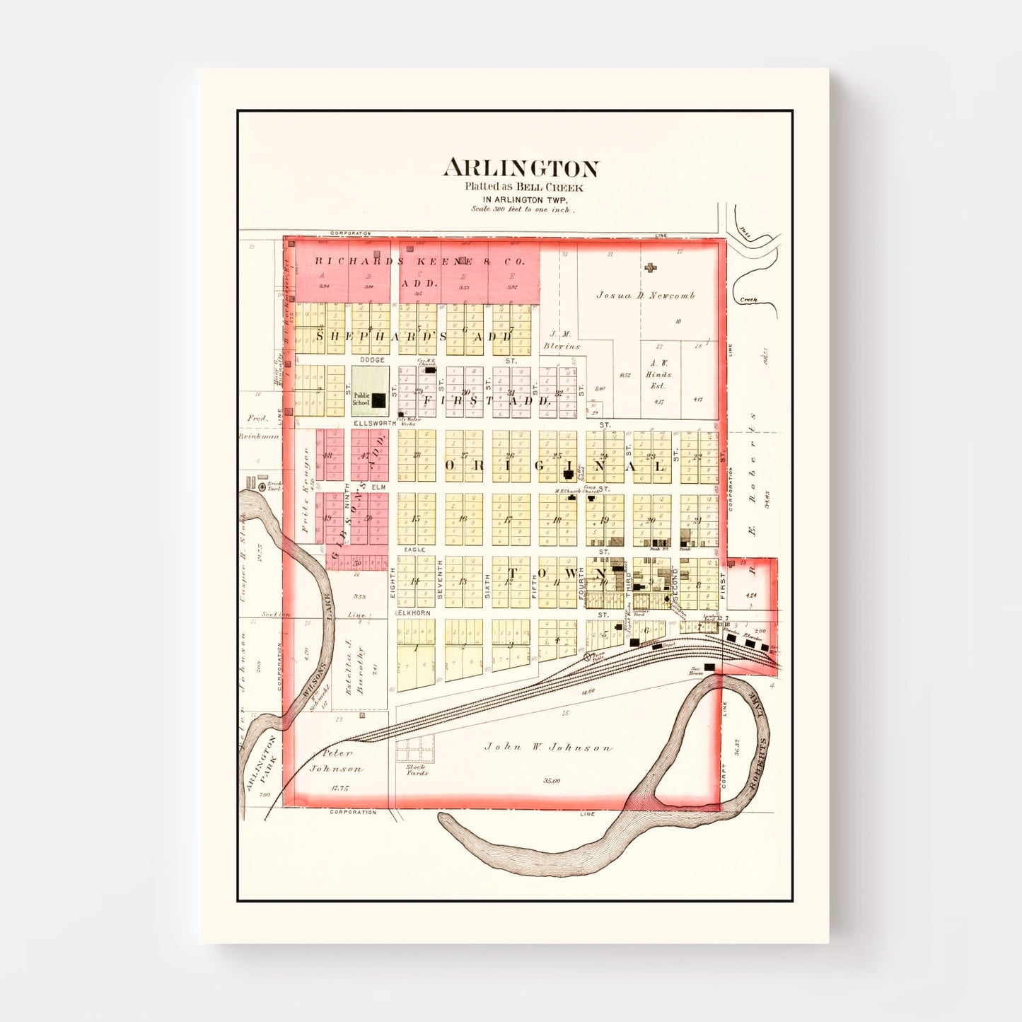Vintage Map of Arlington, Nebraska 1908